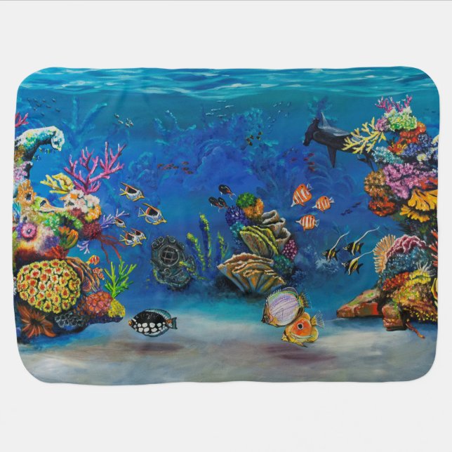 7 Seas Coral Reef Baby Blanket (pink) (Horizontal)