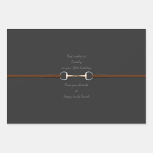 7" Snaffle Bit & Reins Custom Text Equestrian Wrapping Paper Sheets