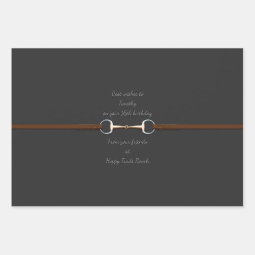 7 Snaffle Bit  Reins Custom Text Equestrian Wrapping Paper Sheets