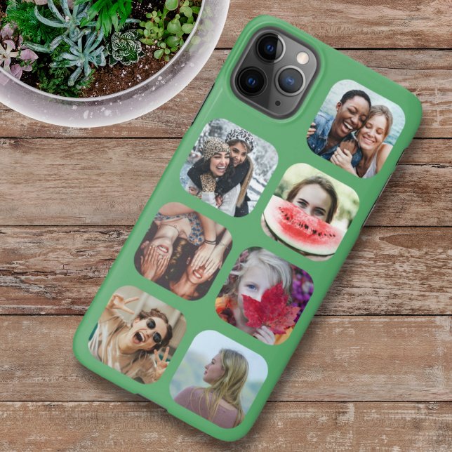 7 Square Photo Collage Green Template iPhone Case (Creator Uploaded)