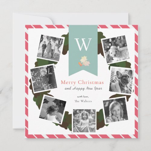 7 Square Photo Collage Wreath Holiday Card