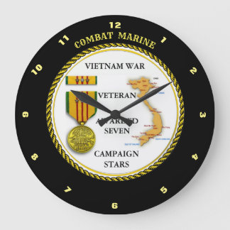7 STARS COMBAT MARINE VIETNAM LARGE CLOCK