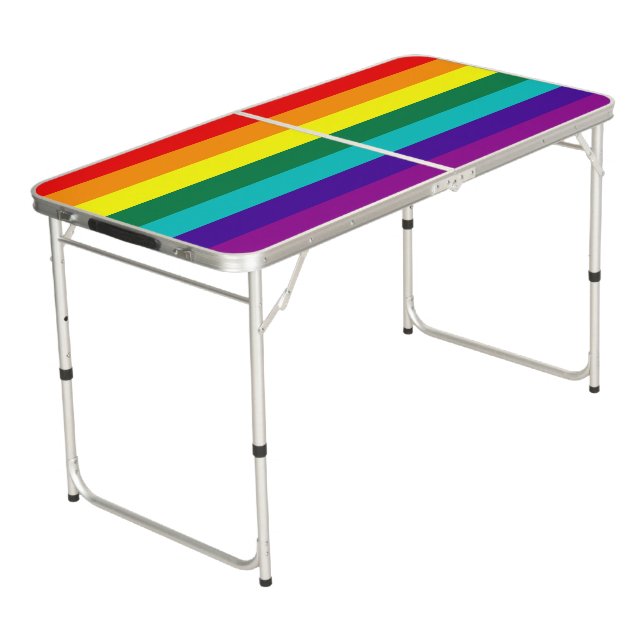 7 Stripes Rainbow Pride Flag Beer Pong Table (Angled)