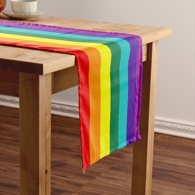 7 Stripes Rainbow Pride Flag Short Table Runner (In Situ)