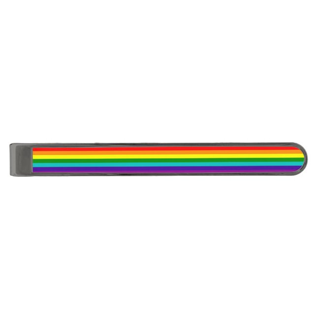 7 Stripes Rainbow Pride Gunmetal Finish Tie Bar (Front)