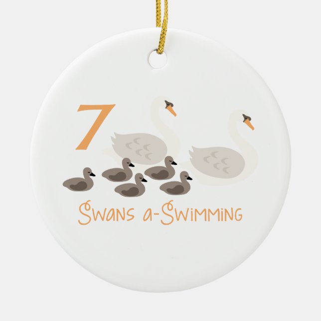 7 Swans a Swimming Ceramic Ornament (Front)