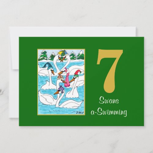 7 Swans a Swimming Cute Animals Custom Christmas Holiday Card