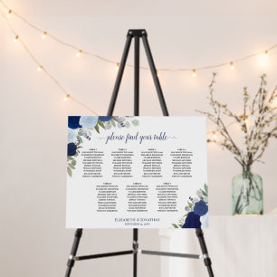 7 Table Blue Boho Roses Wedding Seating Chart Foam Board