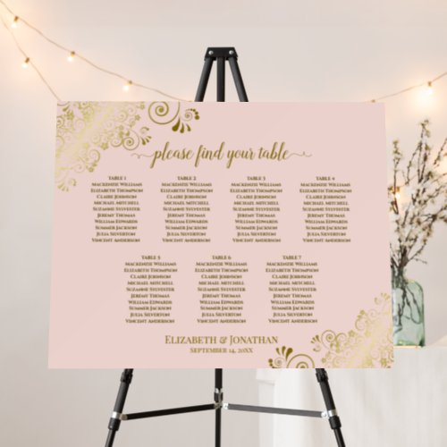 7 table Blush Pink  Gold Wedding Seating Chart Foam Board