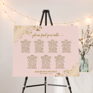 7 table Blush Pink & Gold Wedding Seating Chart Foam Board