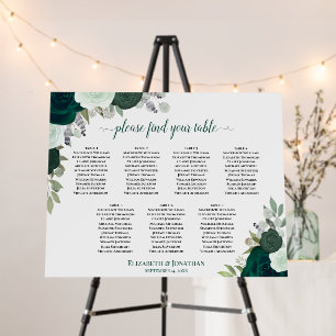 7 Table Emerald Green Roses Wedding Seating Chart Foam Board