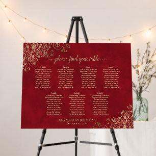 7 Table Gold Lace on Red Wedding Seating Chart Foam Board