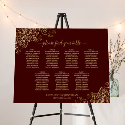 7 table Golden Lace Auburn Wedding Seating Chart Foam Board