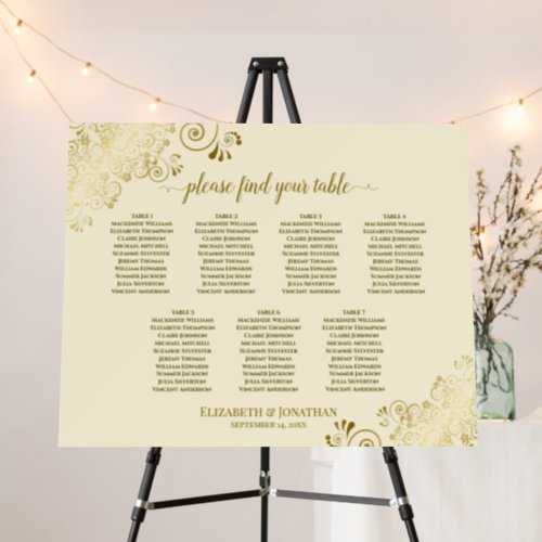 7 table Golden Lace on Cream Wedding Seating Chart Foam Board