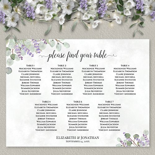 7 Table Lavender Eucalyptus Wedding Seating Chart