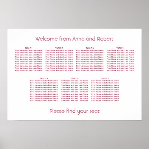 7 Table Minimalist Magenta Red Seating Chart