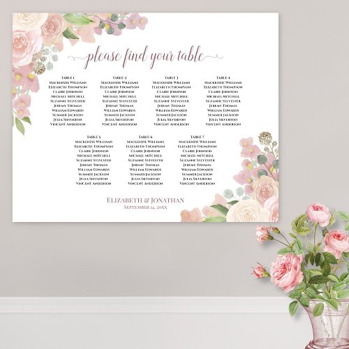 7 Table Pink Boho Floral Wedding Seating Chart