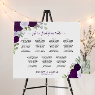 7 Table Purple Boho Roses Wedding Seating Chart Foam Board