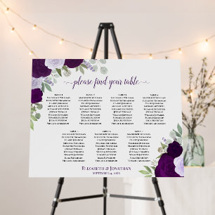 7 Table Purple Boho Roses Wedding Seating Chart Foam Board