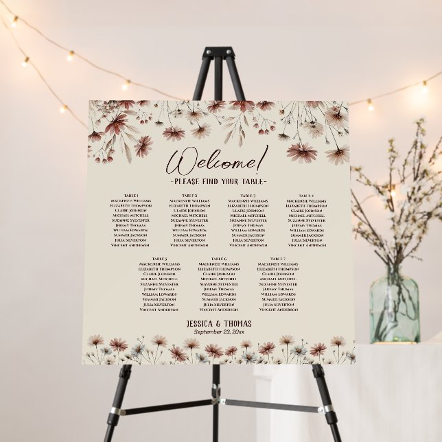 7 Table Rustic Wildflowers Wedding Seating Chart Foam Board (In Situ (Stand))