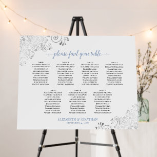7 Table Silver Lace Blue & White Seating Chart Foam Board