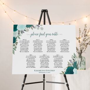7 Table Teal Boho Roses Wedding Seating Chart Foam Board