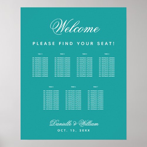 7 Table Teal Wedding Simple Classic Seating Chart