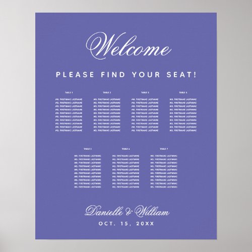7 Table Violet Purple Simple Wedding Seating Chart