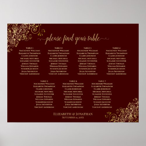 7 Table Wedding Seating Chart Gold Frills Auburn