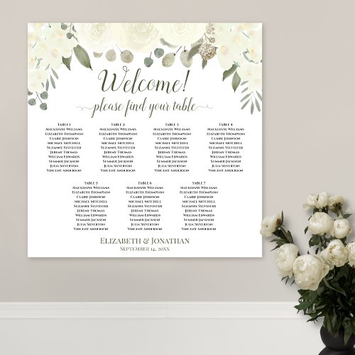 7 Table White Floral Boho Welcome Seating Chart