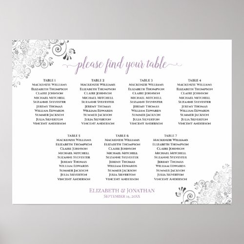7 Table White  Lavender Wedding Seating Chart