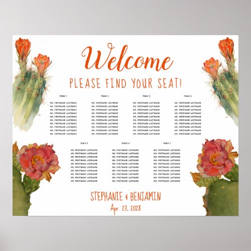 7 Tables Cactus Flowers Watercolor Seating Chart