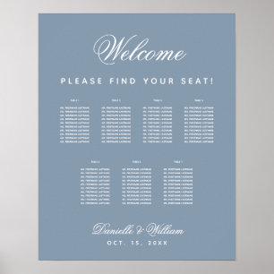 7 Tables Dusty Blue Wedding Script Seating Chart