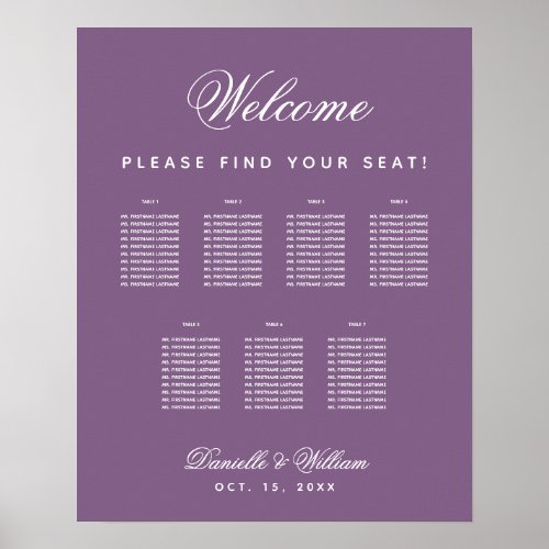 7 Tables Dusty Purple Simple Wedding Seating Chart