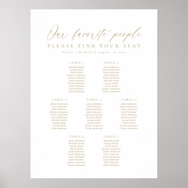 7 Tables Gold Our Favorite People Seating Chart (Front)
