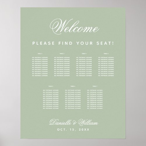 7 Tables Sage Green Simple Wedding Seating Chart