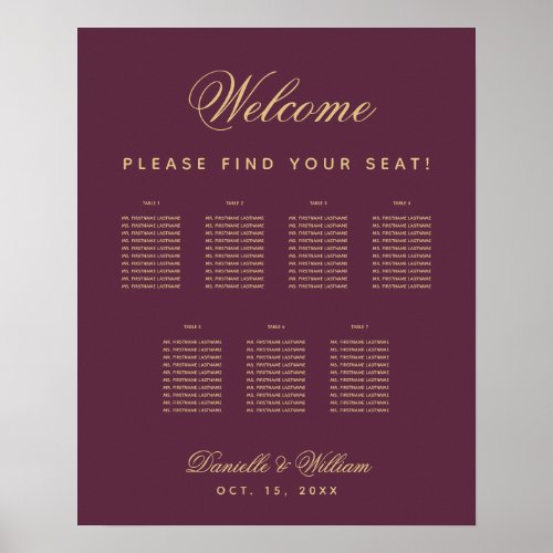 7 Tables Wedding Seating Chart _ Simple Wine Color