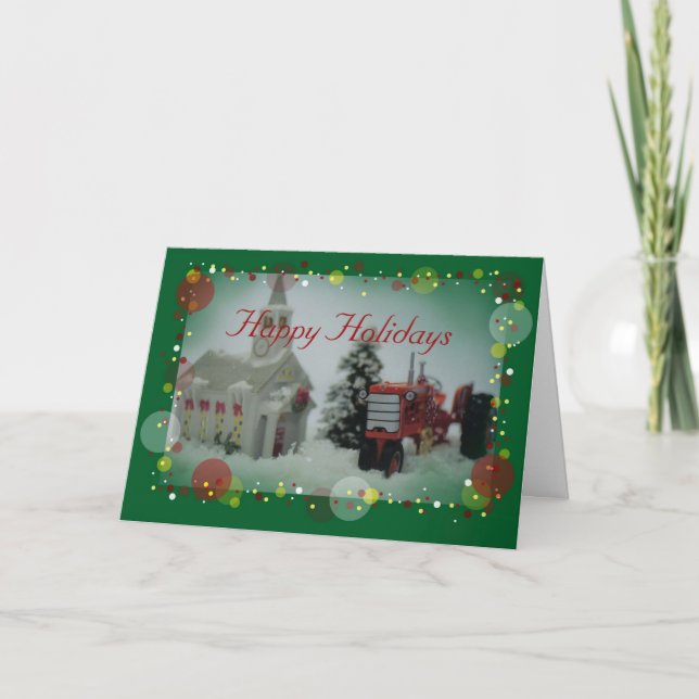 7 toy tractors at christmas holiday card (Front)