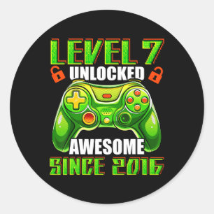 7 Unlocked Awesome 2016 Video Game 7th Birthday Bo Classic Round Sticker