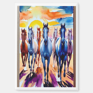 7 White Horses Running at Sunrise,Wall Decor Magnet
