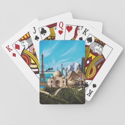 7 wonders travel collage playing cards