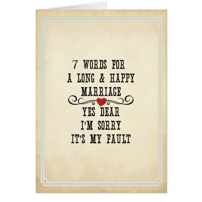 7 Words For A Long and Happy Marriage Cards (Front)