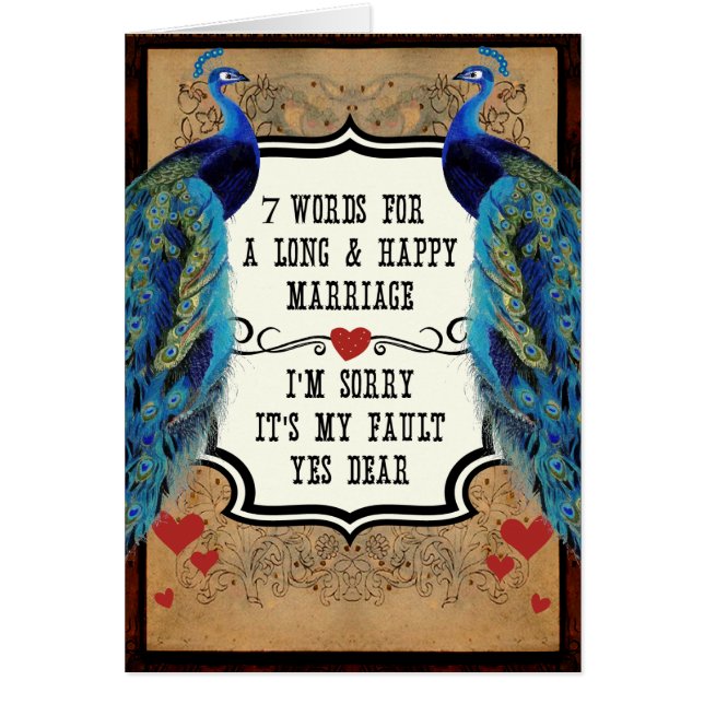 7 Words For A Long and Happy Marriage Cards (Front)