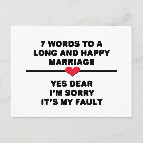 7 Words For A Long and Happy Marriage Postcard