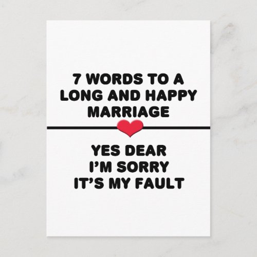7 Words For A Long and Happy Marriage Postcard