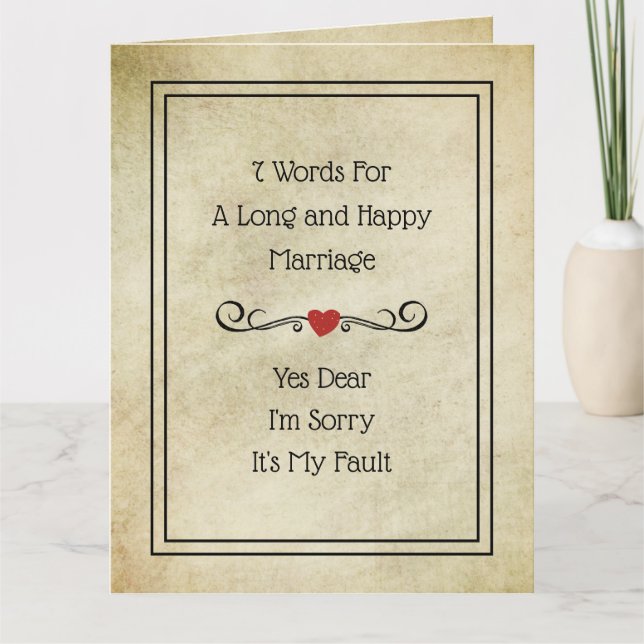7 Words FOR Long & Happy Marriage Funny Card (Front)