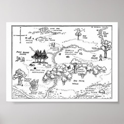 7 X 5 Vintage Style 100 Acre Woods Map Poster