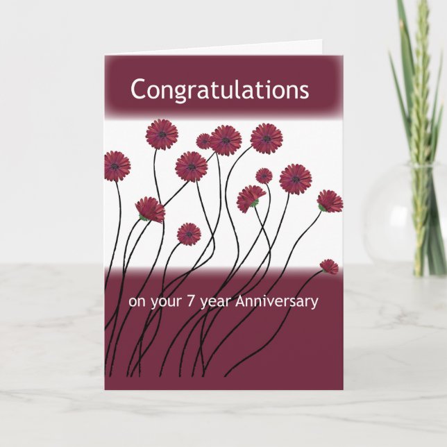 7 Year Anniversary 12 Step Recovery Flowers Card (Front)
