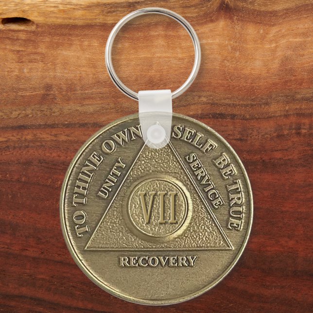 7 Year CUSTOM NAME Sober Medallion Keychain (Front)