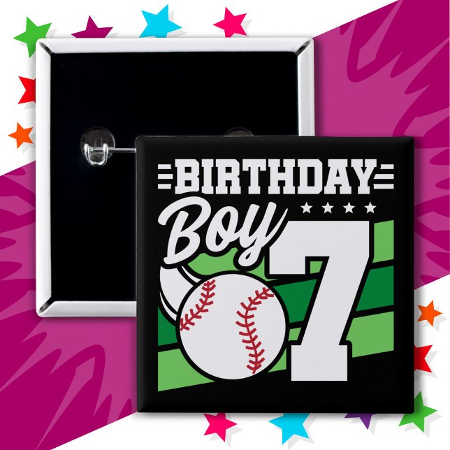 7 Year Old Baseball Party Theme 7th Birthday Boy Button (Creator Uploaded)
